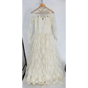 Vintage 1960s Maurer Womens Sz 12 Beautiful Lace Wedding Dress Cream Victorian - Picture 1 of 11