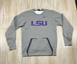 Nike Dri Fit Mens Size S LSU Tigers Gray Pullover Sweatshirt Zip Pocket Accent  - Picture 1 of 11