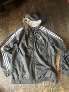 Adidas VINTAGE Jacket Large Unisex Size Medium Reversible Black and Gray Hoodie - Picture 1 of 4