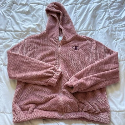 Champion Mujer Talla Grande Sherpa Capucha Cremallera Completa Chaqueta Rosa Bolsillos Invierno Otoño Foto 1 de 4
