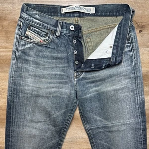 Diesel Jeans Men 30 Blue Zerox Straight Leg Made Italy Washout Faded Hemmed 25" - Picture 1 of 13