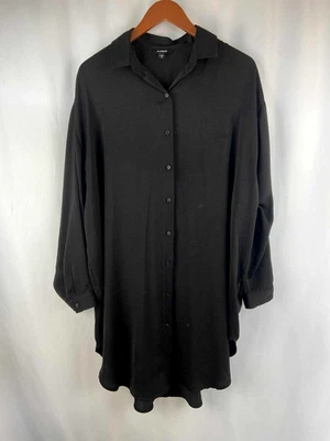 Vestido Camisa Larga Express Para Mujer M Negro Con Botones Grande Suelto Sedoso Fluido Foto 1 de 4