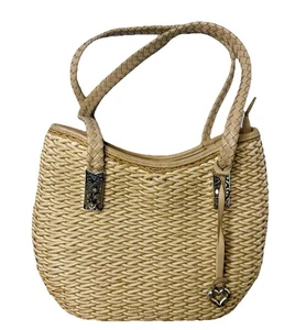 Gorgeous Brighton Woven Raffia Straw Hand/Shoulder Bag Ivory Leather Trim - Picture 1 of 8