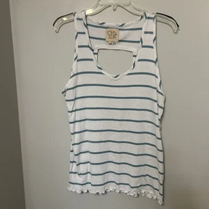 Chaser Damen-Tanktop Größe L weiß grün gestreift Freizeit Schlüsselloch hinten gebraucht, in einwandfreiem Zustand - Bild 1 von 6