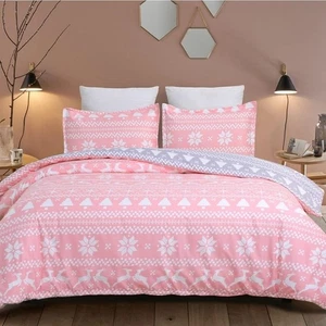 Weich gebürstet Mikrofaser Bettbezug Set mit Reißverschluss und Queen Pink - Bild 1 von 10