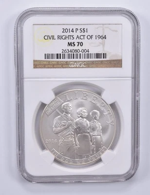 2014-P Civil Rights Act Commemorative Dollar MS70 NGC Brown Label *8090 - Image 1 of 4