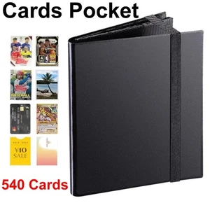 Carpeta de bolsillo para 540 tarjetas con correa 9 bolsillos carpeta de álbum de tarjetas coleccionables negra - Imagen 1 de 11