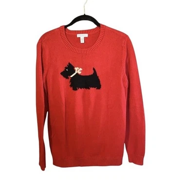 Charter Club Scottie Dog Red and Black Sweater  Christmas Fuzzy Holiday Size L - Image 1 of 4