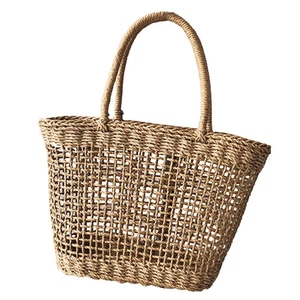Straw Bag Beach Tote Vintage Woven Basket Handbag Vacation Shopper Handmade - Picture 1 of 11