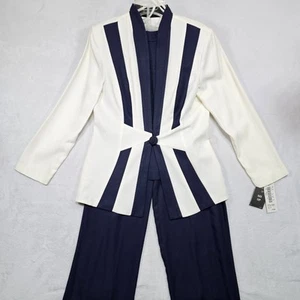 Tuta pantalone vintage DJ Summers donna 12P Petite Navy crema professionale formale ufficio - Foto 1 di 18