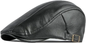 Sombreros de Newsboy para Hombres Cuero Hiedra Gorra Plana Gatsby Conducción Cabbie Sombrero Negro - Imagen 1 de 12