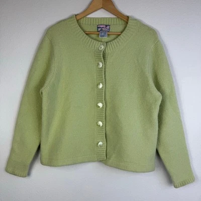 Cárdigan Suéter Tejido April Cornell Grande Verde Botón Lana Mohair Primavera De Colección Foto 1 de 4