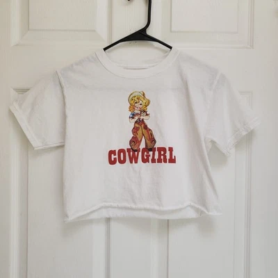 John Galt Brandy Melville White Cowgirl Short Sleeve Cropped T-Shirt One Size - Image 1 of 3