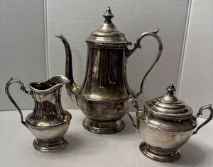 Juego de té café vintage Forbes Silver Co tetera azúcar crema/tapa placa de plata años 1890 - Imagen 1 de 15