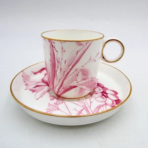 Antica tazza e piattino marrone Westhead Moore Demitasse uccellino rosso bordo oro deposito - Foto 1 di 9