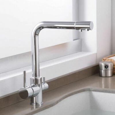 3 Way Double Handle Kitchen Basin Sink Mixer Tap Pure Water Spout Filter Faucet - Image 1 of 4