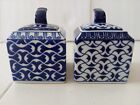 Bombay Porcelain Trinket Boxes Jars Blue and White Geometric Design NEW