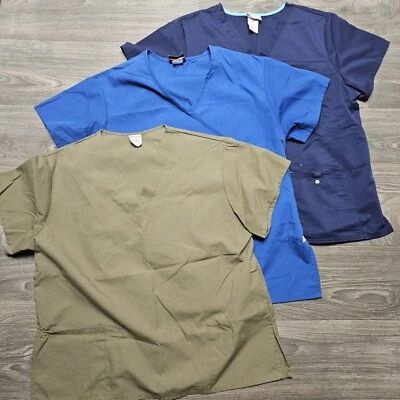 Scrub Top XL Lot of 3 Short Short Sleeve Navy Green Blue Nurse CNA Medical - Image 1 of 4