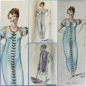 1809 Ackermann's Repository Regency 3 Fashion Images Aquatint + 2 Watercolour - Picture 1 of 10