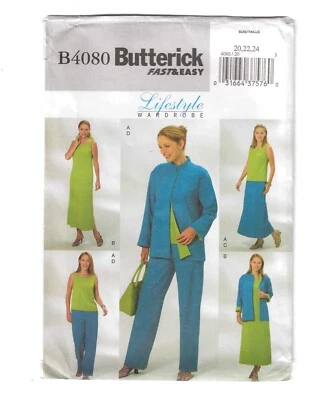 Butterick 4080 Misses' Jacket Top Dress Skirt Pants Sz 20-22-24 Sewing Pattern - Image 1 of 4
