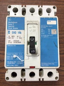 Westinghouse EHD3020 Interruttore 20 Amp 480V +CONTINUITÀ TESTATA+ (VR10) - Foto 1 di 5
