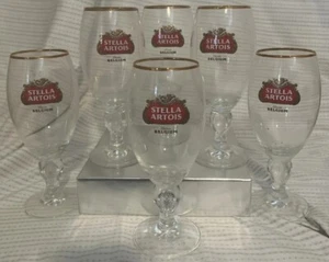 Stella Artois BELGIUM 40 CL Gold Rimmed Chalice Beer Glasses - SET OF 6 - Picture 1 of 4