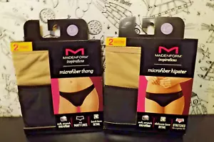 Maidenform 2 Thongs 2 Hipsters Women Large 7 Microfiber Soft Stretch Lace Detail - Picture 1 of 2