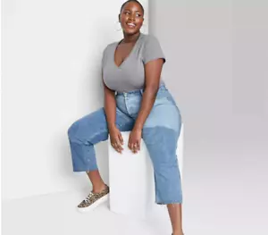 Women's Plus Size Short Sleeve V-Neck Cropped T-Shirt - Wild Fable - Picture 1 of 3