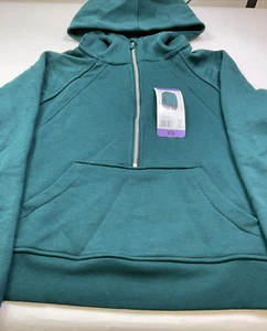 Danskin Ladies' Mixed Rib Cozy Relaxed Half Zip Hoodie, Dark Sea Green, Size: XS - Picture 1 of 7