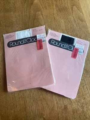 Vintage Round The Clock Nylon Thigh High Hosiery New Packages Queen Black White - Image 1 of 4