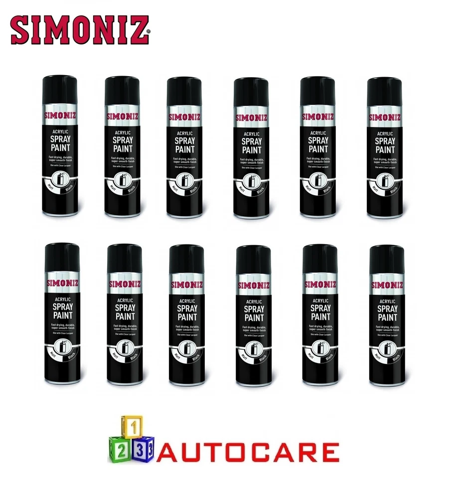 12 x Simoniz Matt Black Acrylic Spray  500ml Professional Auto Paints - Image 1 of 1
