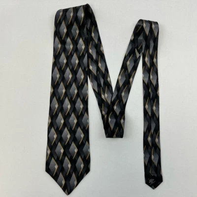 Corbata para hombre Zylos George Machado gris dorada geométrica 100 % seda atada clásica Foto 1 de 4