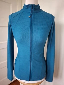 LORNA JANE long sleeve teal blue nylon/elastane? full zip high neck jacket. S/M? - Picture 1 of 10