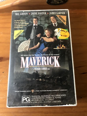 Maverick VHS 1994 Mel Gibson Jodie Foster  PAL Format Ex Rental Untested - image 1 of 4