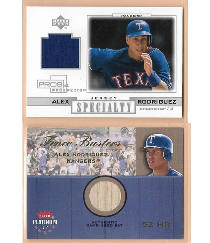Alex Rodriguez Game Used Jersey Card & Game Used Bat Card, Texas Rangers Cover