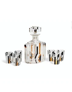 Antique Karl Palda Czech decanter set. Hand Cut Art Deco Crystal W/6 Glasses - Picture 1 of 17