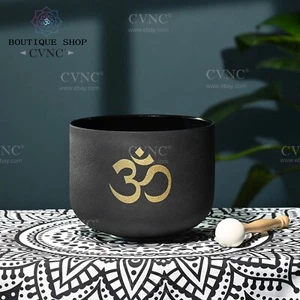 CVNC 432Hz 8" C Root Black Chakra Crystal Singing Bowl For Sound Healing Reiki - Picture 1 of 6