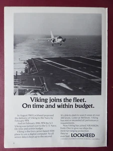 5/1974 PUB LOCKHEED S-3A VIKING US NAVY ASW AIRCRAFT CARRIER ORIGINAL AD - Picture 1 of 2