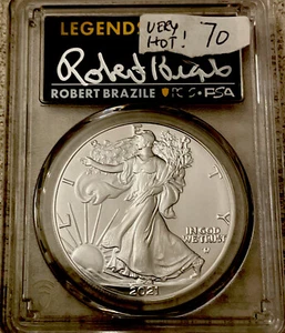 2021 silver Eagle ty2 R Brazile First Production PCGS MS70 free S&H - Picture 1 of 8