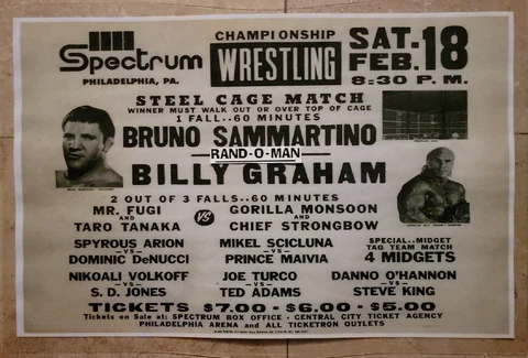WWWF Wrestling Poster Bruno Sammartino vs Superstar Billy Graham "Cage Match" Cover
