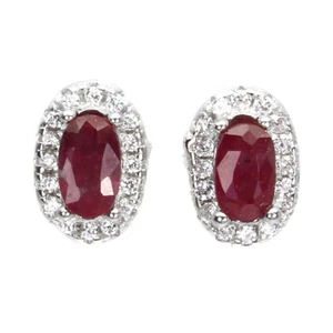 925 Sterling Silver Earrings Oval Ruby 5x3mm Cz Gemstone Jewelry - Picture 1 of 10