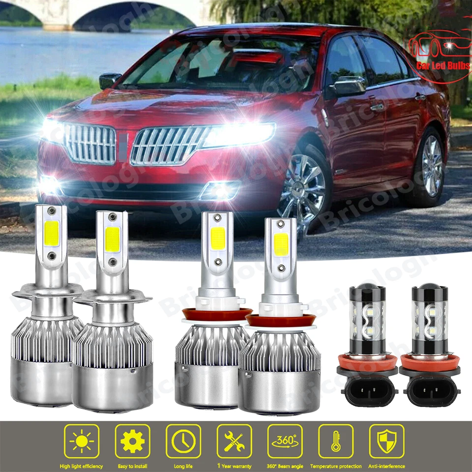 Faros LED delanteros altos bajos + faros antiniebla para Lincoln MKZ 2007-2012 6000K Foto 1 de 4