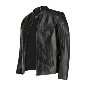 Men's Biker Leather Jacket Genuine Leather Zipped Motorbike Style Leather Coat - Picture 1 of 4