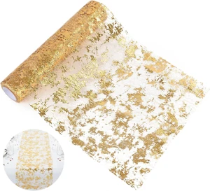 Gold Runner for Table, 11" X 108" Sequin Glitter Foil Metallic Thin Mesh for Bir - Picture 1 of 7
