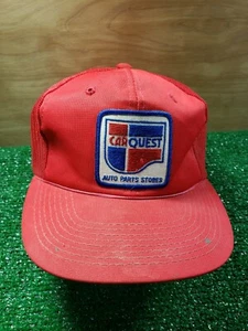 Vintage 1980s red Car Quest Auto Parts Vtg Snapback Hat Cap Mesh Truckers Red YR - Picture 1 of 9