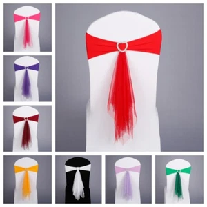 10 PCS Flower Lace Heart Buckle Elastic Chair Sashes Cover Wedding Party Decor - Picture 1 of 14