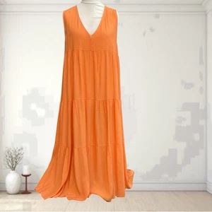 Made in Italy Vibrant Orange Tiered Frill Maxi Dress One Size - Picture 1 of 2