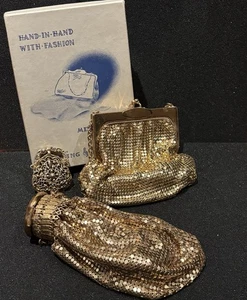 Whiting and Davis Mesh Purse Lot with Original Box Vintage Gold Evening Bags - Picture 1 of 20
