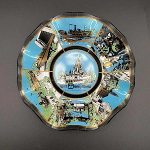 Vintage Walt Disney World Magic Kingdom Fluted Gift oGlass Plate 1970s Souvenir - Bild 1 von 11