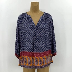 Soft Surroundings XL 12/14 Blue Orange Boho Tunic 3/4 Sleeve Light Top Womens - Picture 1 of 12